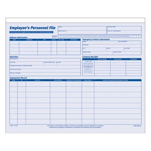 Employee Personal File, 11-3/4"x9-1/2", 20/PK - Picture 1 of 5