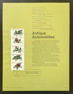 32c Antique Automobiles 1995 SOUVENIR PAGE SCOTT # 3019-3023 SP1168 - Picture 1 of 1