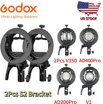 US 2Pcs Godox S2 Bowen Mount S-Type Flash Holder Bracket For V1 V860II AD200 - Image 1 of 4