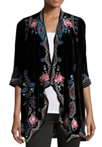 Johnny Was Aveza Black Kimono Wrap Small Embroidered Floral Holiday Half Sleeve - Picture 1 of 6