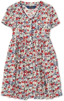 POLO Ralph Lauren Girls Size 16 Short Sleeve Button Front Dress Blue/Red/White - Image 1 of 4