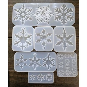 Set Lot 7 Schneeflocke Harz Formen Silikon Weihnachten 24 Teile Ornament - Bild 1 von 10