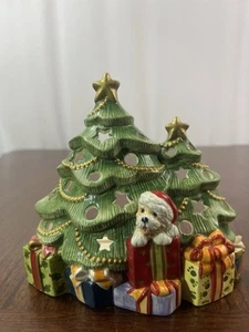 Vintage Fitz & Floyd Teelicht Weihnachtsbaum mit Hund im Weihnachtsmannanzug 1995 - Bild 1 von 12