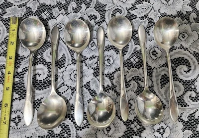 ✅️LOTE DE 7 CUCHARAS SOPERA GUMBO CHAPADAS EN PLATA PATRÓN LADY HAMILTON C1932🥣 Foto 1 de 4