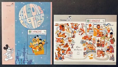 SELOS DE CARTÕES DE NATAL ORIGINAIS DE ST VINCENT DA DISNEY 2 SS '91 MNH PESSOAS DO MUNDO - Imagem 1 de 3