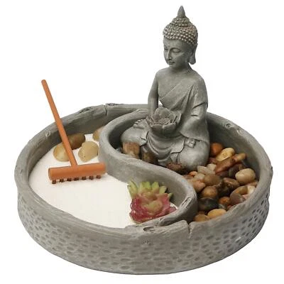 Mini Zen Garden Kit for Desk with Lotus, Buddha Figures, Rake and Natural San... - Image 1 of 4