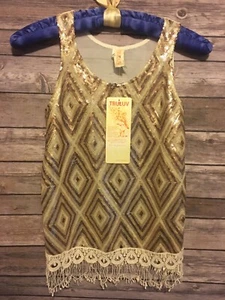 TruLUV Summer tank Sleeveless shirt Sequins Lace Trim Sheer Girls Size 14 NWT - Picture 1 of 9