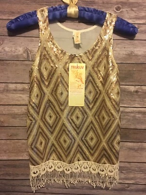TruLUV Summer tank Sleeveless shirt Sequins Lace Trim Sheer Girls Size 14 NWT - Image 1 of 4