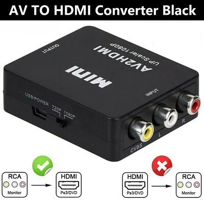 RCA AV to HDMI Converter Adapter For Gamecube Nintendo Sega Genes NES SNES N64 - Image 1 of 4