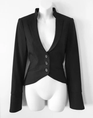 $595 ELIZABETH AND JAMES Negro Plisado Espalda PRECIOSA CHAQUETA NEGRA * 2 / XS Foto 1 de 4