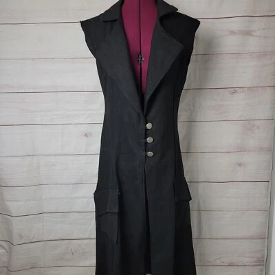 Gabardina Denim Negra Bolas en Fuego Roja De Colección EE. UU. L Gótico Punk Unisex Rara  Foto 1 de 4