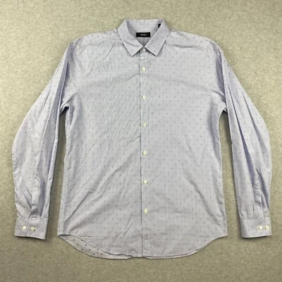 Camisa Theory Abotonada Para Hombre Grande L Azul Blanco Geométrica Rayas Manga Larga Foto 1 de 4