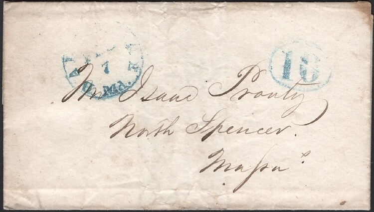 U.S., 1849. SFL Cover, Baltimore - North Spencer, MA - Image 1 of 1