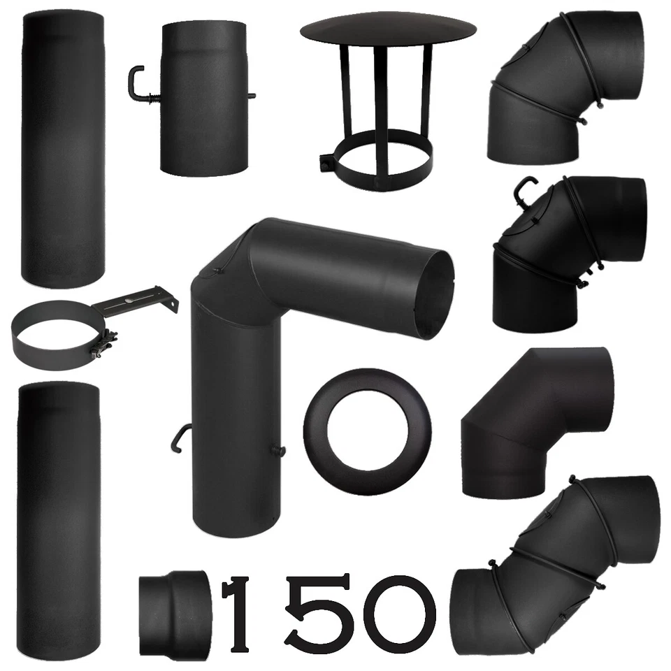 DN 150 mm Kaminrohr 2 mm Rauchrohr Abgasrohr Ofenrohr Bogen Rosette Wandfutter - Bild 1 von 1