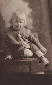 VINTAGE RPPC REAL PHOTO POSTCARD BLOND TODDLER CHILD IN SAILOR SUIT 012424 T - Picture 1 of 2