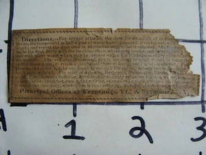 Original Medicine label: 1800's Directions, Vergemics Vt.  - Picture 1 of 4