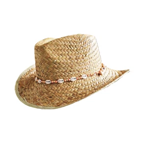 Womens Straw Cowboy Hat Western Rodeo Cowgirl Fancy Dress Hat Ladies Beach - Picture 1 of 3