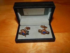 DAVINCI CUFFLINKS STERING SILVER BLUE STONE VINTAGE W/ BOX SWEDEN - Picture 1 of 10