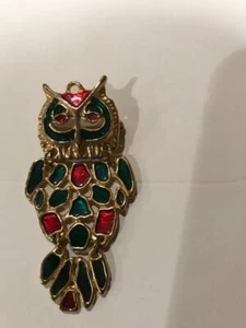 Vintage Articulated Red/Green/Gold Owl Pin Pendant - Picture 1 of 2