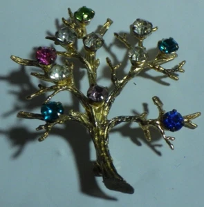 RARE Vintage Sarah Coventry gold over sterling silver pin rhinestone tree life - Picture 1 of 8