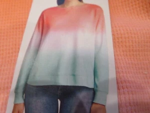 NEW Splendid Women Thermal Tie Dip Dye Top Long Sleeve Shirt Peach Teal Sz M - Picture 1 of 8