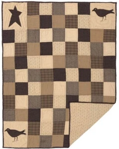 Hand Quilted Country Patchwork Throw Star + Crow Applique 50" x 60" Kettle Grove - Picture 1 of 10