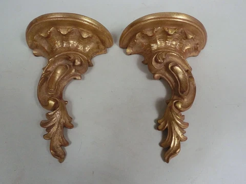 Ornate Rococo Chippendale Scroll Gold Gilt Wall Brackets French Italy Interest Cover