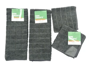 Microfiber Kitchen 4 Pc Set Hand Dish Towels And Scrubber Dish Cloths Gray NWT - Picture 1 of 14