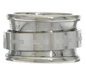 QVC Steel By Design Stainless Steel Our Father Prayer Spinner Ring Size 8 - Picture 1 of 5