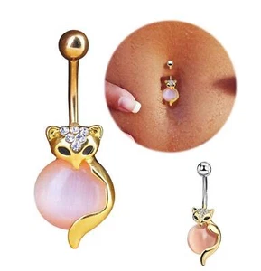 Cute Fox Gem Stainless Steel Belly Button Ring Navel Ring Sexy Belly Bars Body - Picture 1 of 3