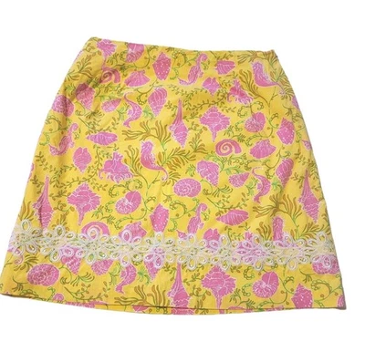 Винтажная юбка Key West 10 желтая с цветочным рисунком вышитая мини с подкладкой короткая прибрежная - Изображение 1 из 4