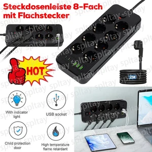 Regleta de enchufes 6 8 compartimentos enchufe múltiple con enchufe plano e interruptor 3 USB - Imagen 1 de 28