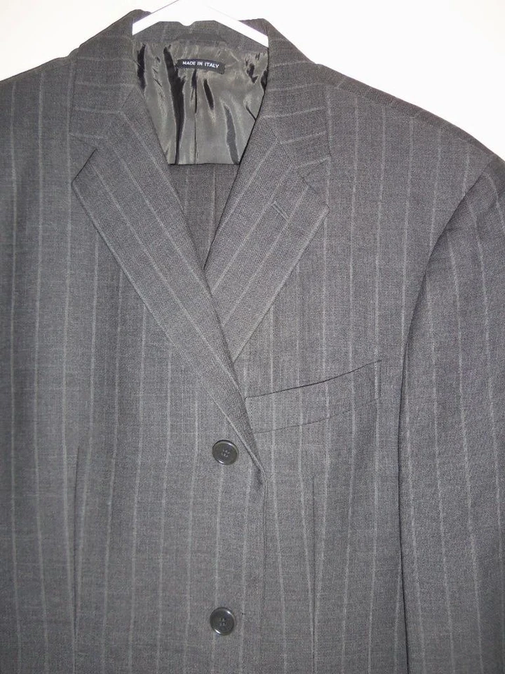 SA157- MINT VESTIMENTA SOFT VIBRANT WOOL DARK GRAY STRIPE ITALIAN SUIT- 42L - Image 1 of 4