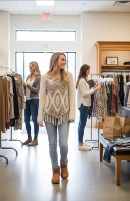 Женский пуловер American Rag реглан с бахромой туника свитер шеврон вязаный XS кремовый - Изображение 1 из 4