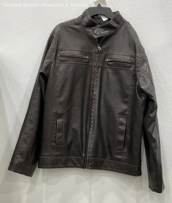 Maxxsel Mens Black Solid Full Zip Leather Jacket Outerwear Large 80 Characters - Image 1 of 3