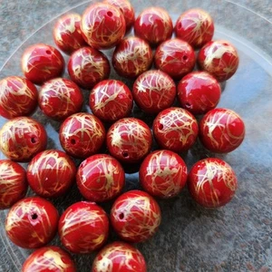 1980's Vintage German Red & Gold  Acrylic Light Weight Beads - Picture 1 of 5