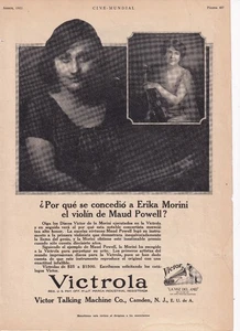 Pubblicità violinista Erika Morini 1922 - Victrola Victor Talking Machines/Maud Powell - Foto 1 di 1