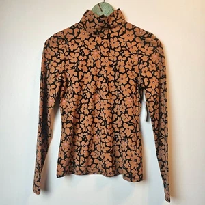 Top a maniche lunghe Maeve Anthropologie marrone motivo floreale finto collo alto, XS, nuovo con etichette - Foto 1 di 8