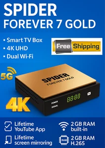 Spider Forever 7 Gold | Smart TV Box | 4K UHD | Dual WiFi | YouTube رسيفر سبايدر - Picture 1 of 1