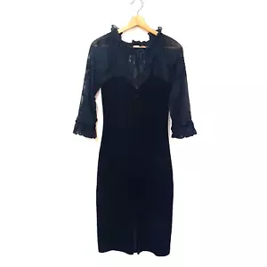 Gerry Shaw Size 10 Black Velvet Flocked Sheer Vintage 3/4 Sleeve Pin-Up Dress - Picture 1 of 12