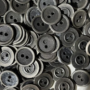 Vintage Silver Italian Metal Button Stripe/Ridge Center w/Rim 15mm 5/8" 2hole - Picture 1 of 2