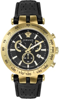 Reloj Hombre Versace VEJB00422 V-Race Negrita Cronógrafo Dorado Cuero Negro NUEVO Foto 1 de 4