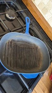 Sartén de freír ovalada de hierro fundido Le Creuset azul 32 cm vintage 38 cm de largo - Imagen 1 de 12