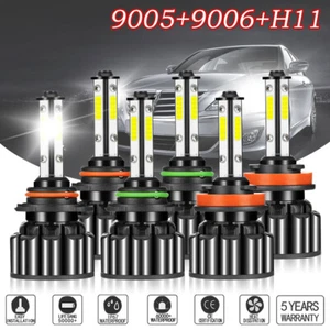 4-Side Combo 9005+9006+H11 LED Headlight Fog Light Kit High Low Beam Bulbs White - Picture 1 of 12