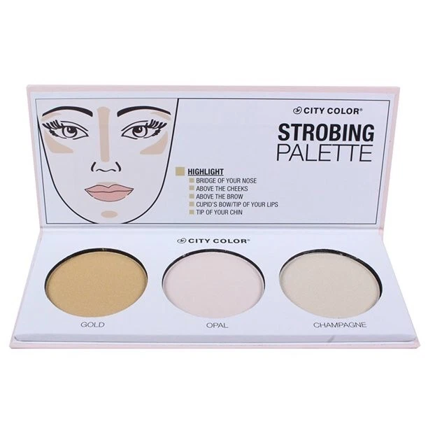 CITY COLOR STROBING PALETTE HIGHLIGHTER GOLD, OPAL & CHAMPAGNE NEW 53-HU158 - Image 1 of 1