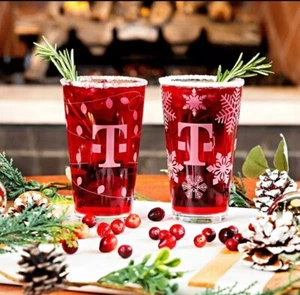 T-Mobile Tuesday Christmas Holiday Heavy Duty Glass Cup ~NEW 4 Different Design - Picture 1 of 8