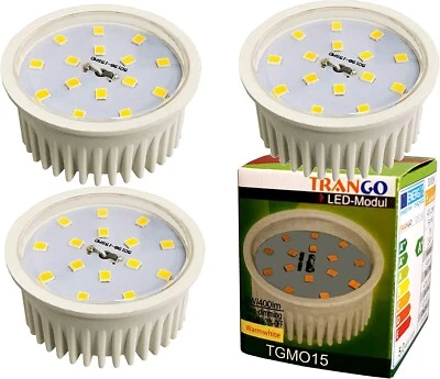 3er Set 5 Watt LED Modul 230V nur 30mm Einbautiefe 3000K warm-weiß Trango MO15-3 - Bild 1 von 4