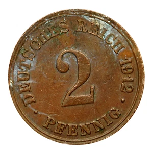 1912E Germany Empire 2 Pfennig Coin, km16, Mintage 1,808,000 - Rare Coin ๐ฉ๐ช - Picture 1 of 2
