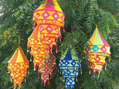 Atacado 5 peças de abajur decorativo indiano tecido de algodão lanternas dobráveis - Imagem 1 de 4