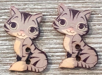 2 botones de costura gris gatito gato artesanía madera 2 agujeros 1"  Foto 1 de 2